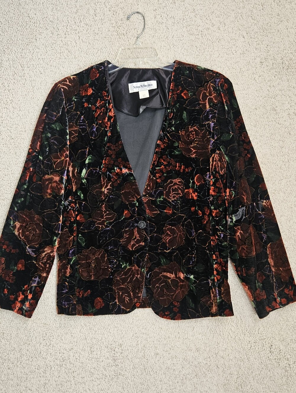 Vintage Velvet Burnout Blazer Womens 12 Floral Black Holiday Office Party